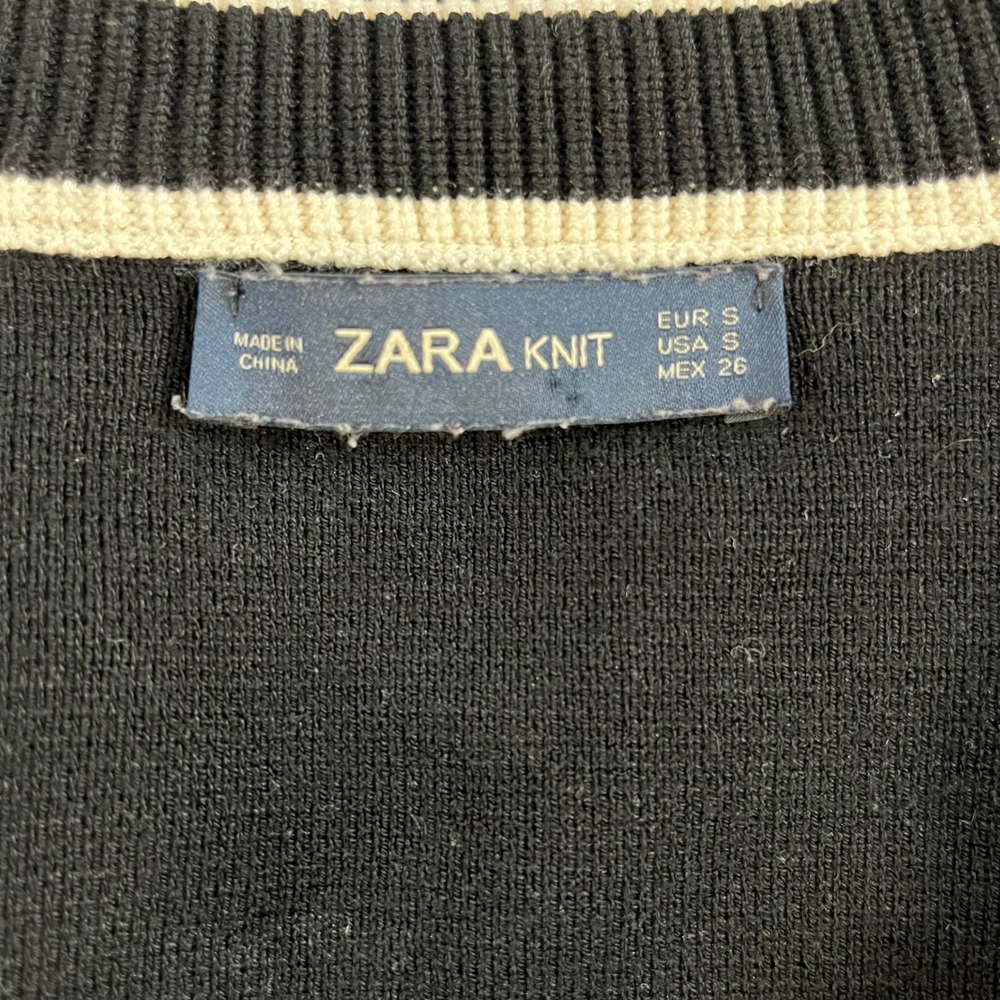 Zara Knit Cardigan Womens S Black Longline Pearl Button Contrast Trim *See Desc* - Picture 6 of 10